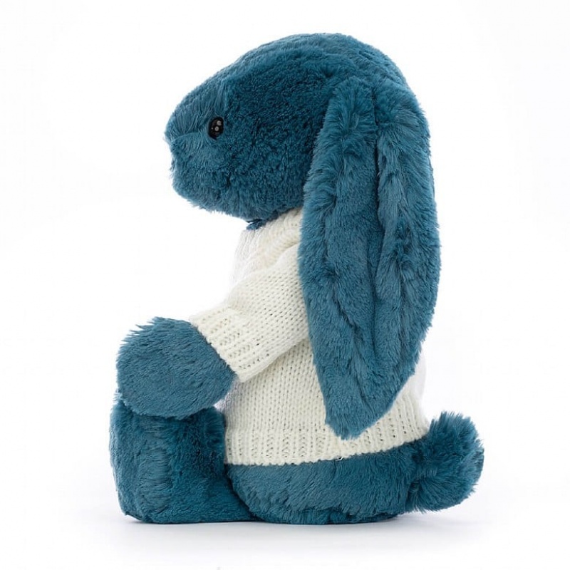 Jellycat Bashful Mineral Blue Bunny with Personalised Cream Jumper Medium | 712085-EVB