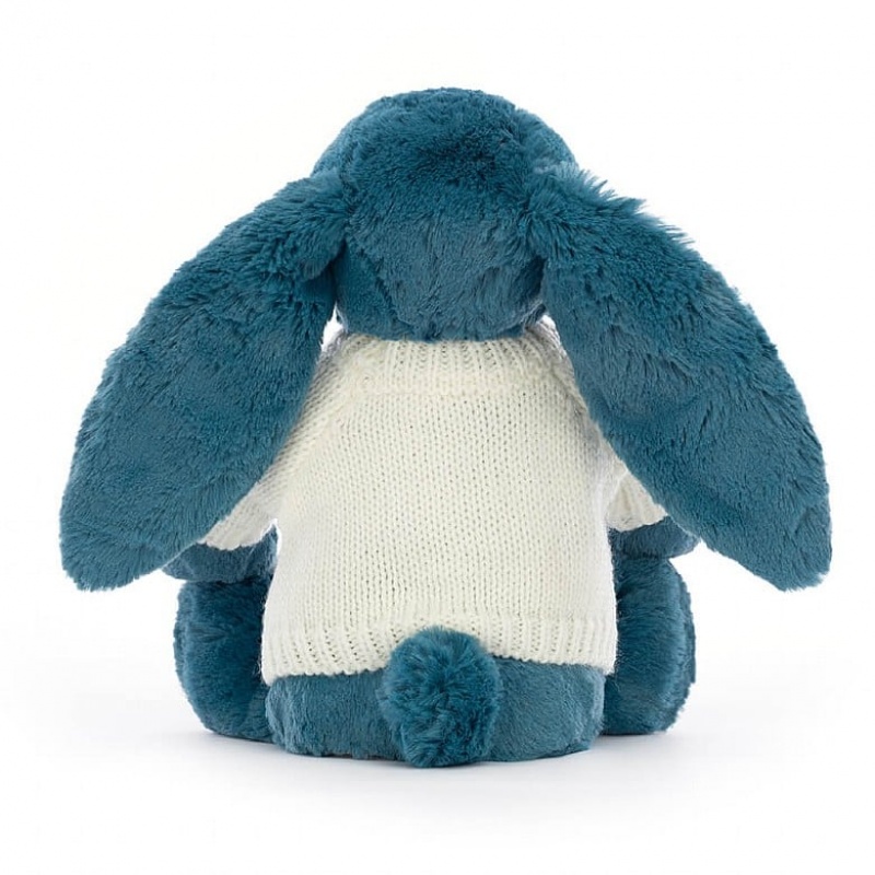 Jellycat Bashful Mineral Blue Bunny with Personalised Cream Jumper Medium | 712085-EVB