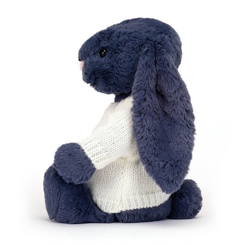 Jellycat Bashful Navy Bunny with Personalised Cream Jumper Medium | 821649-SGK