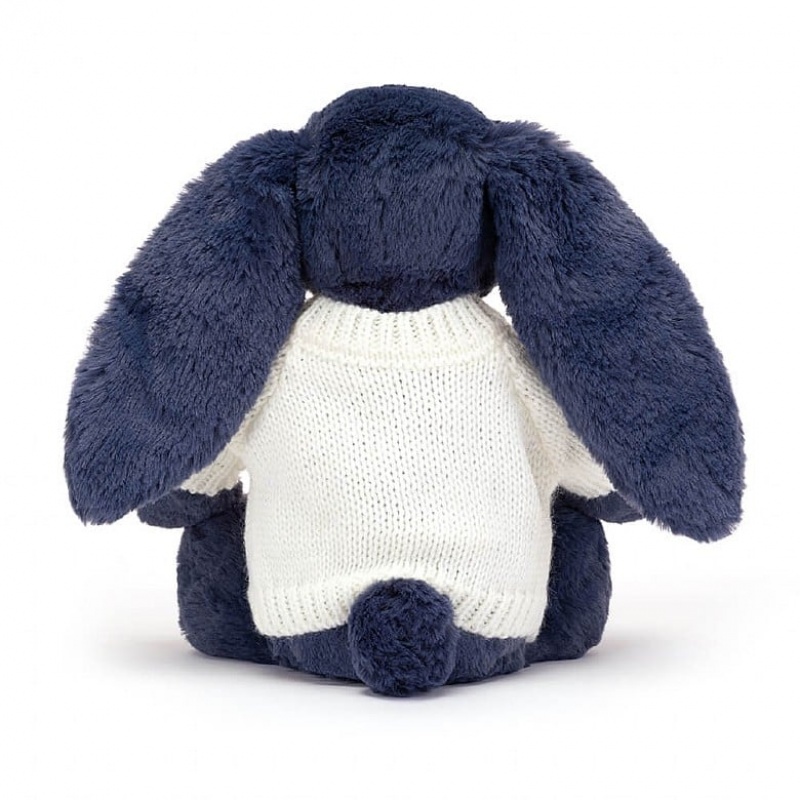 Jellycat Bashful Navy Bunny with Personalised Cream Jumper Medium | 821649-SGK