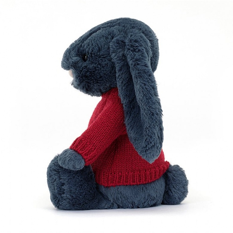 Jellycat Bashful Navy Bunny with Personalised Red Jumper Medium | 725036-AUF