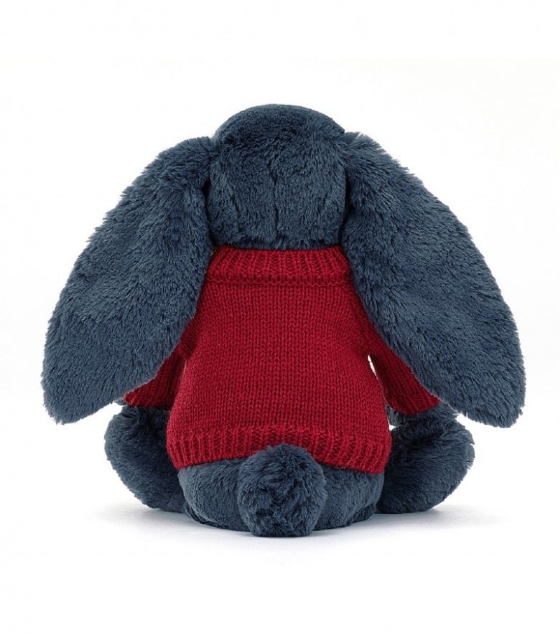 Jellycat Bashful Navy Bunny with Personalised Red Jumper Medium | 725036-AUF