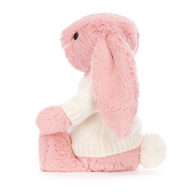 Jellycat Bashful Petal Bunny with Personalised Cream Jumper Medium | 086574-AIS