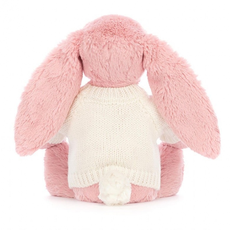 Jellycat Bashful Petal Bunny with Personalised Cream Jumper Medium | 086574-AIS