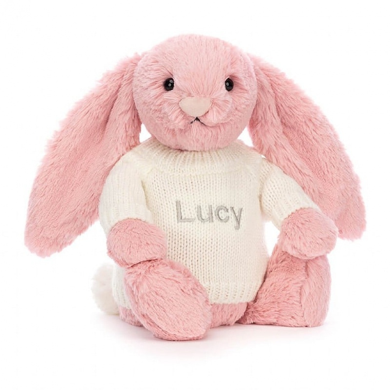 Jellycat Bashful Petal Bunny with Personalised Cream Jumper Medium | 086574-AIS