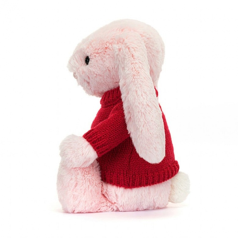 Jellycat Bashful Pink Bunny with Personalised Red Jumper Medium | 423851-MVK