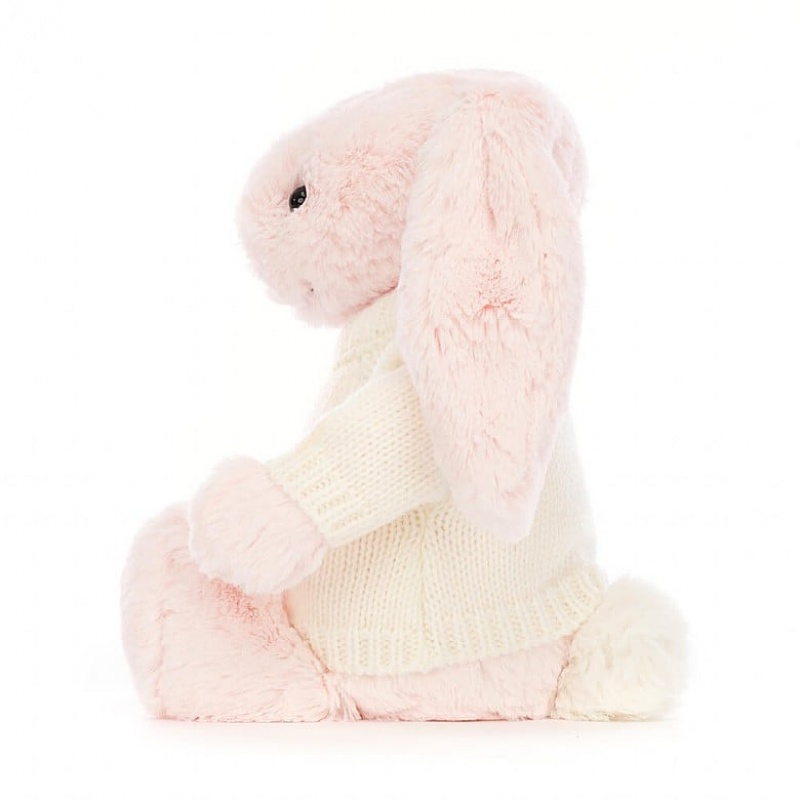 Jellycat Bashful Pink Bunny with Personalised Cream Jumper Medium | 739601-YMB