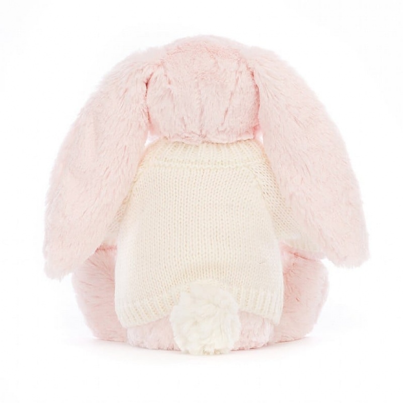 Jellycat Bashful Pink Bunny with Personalised Cream Jumper Medium | 739601-YMB