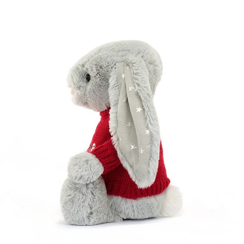 Jellycat Bashful Shimmer Bunny with Personalised Red Jumper Medium | 645798-VBU