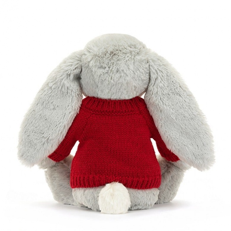 Jellycat Bashful Shimmer Bunny with Personalised Red Jumper Medium | 645798-VBU