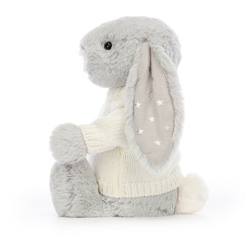 Jellycat Bashful Shimmer Bunny with Personalised Cream Jumper Medium | 316548-VNI