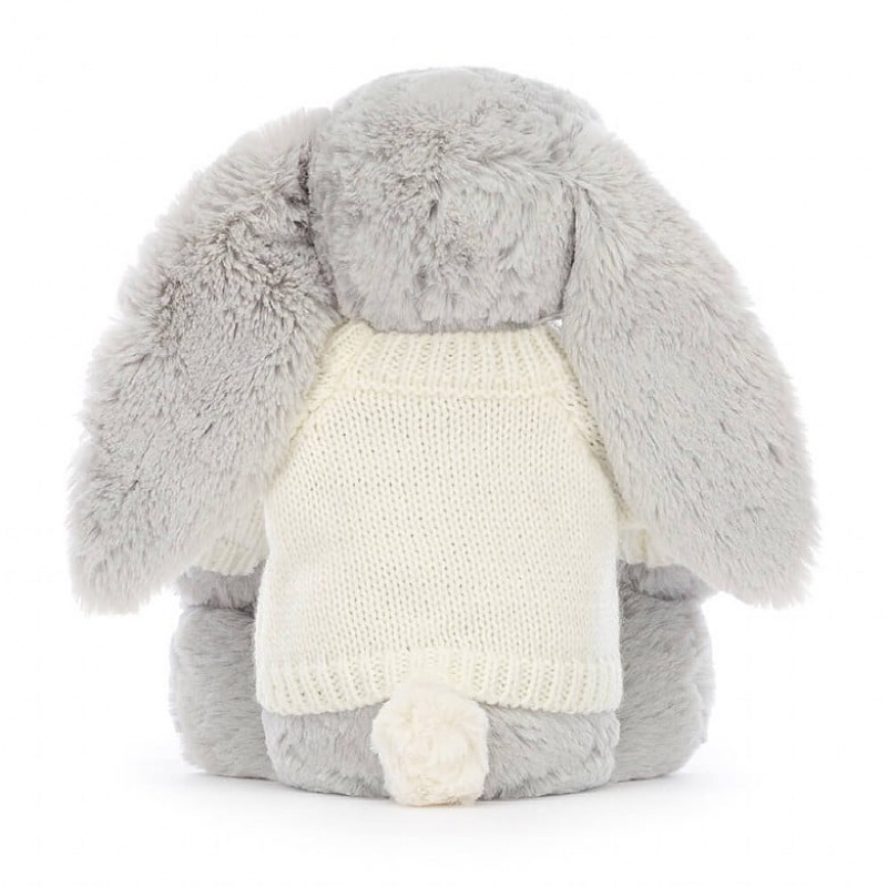 Jellycat Bashful Shimmer Bunny with Personalised Cream Jumper Medium | 316548-VNI