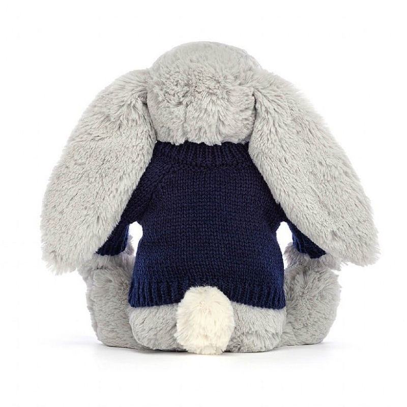 Jellycat Bashful Shimmer Bunny with Personalised Navy Jumper Medium | 879356-TVJ