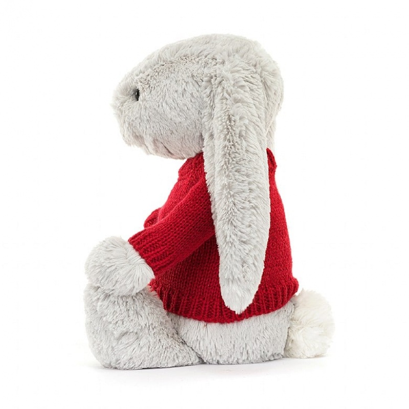 Jellycat Bashful Silver Bunny with Personalised Red Jumper Medium | 712386-CMD