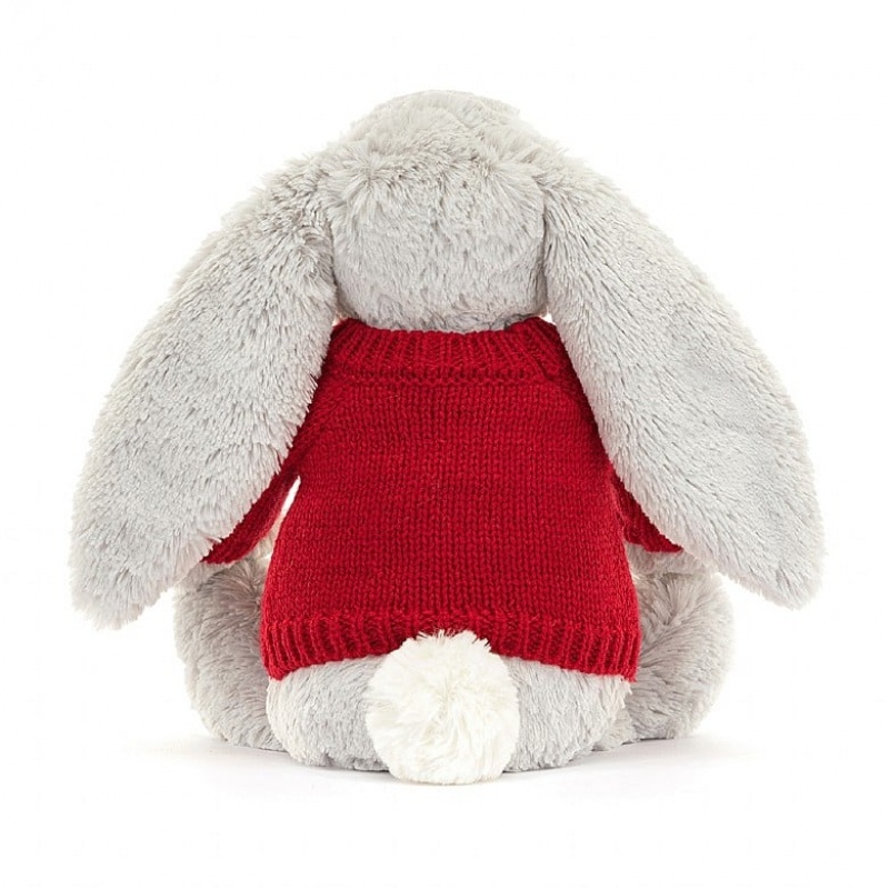 Jellycat Bashful Silver Bunny with Personalised Red Jumper Medium | 712386-CMD