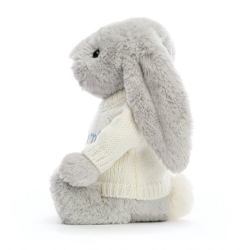 Jellycat Bashful Silver Bunny with Personalised Cream Jumper Medium | 345960-GAO