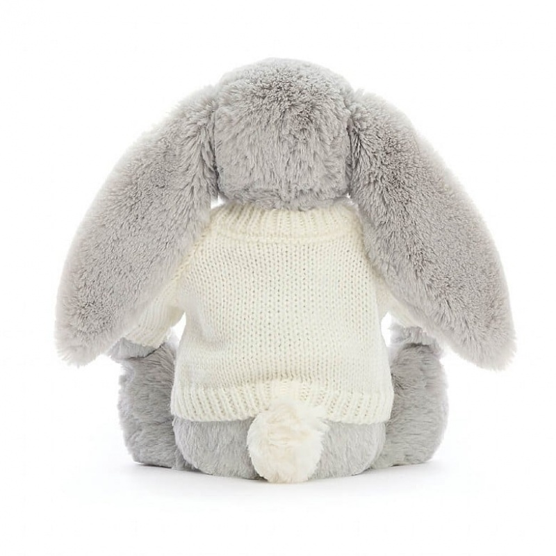 Jellycat Bashful Silver Bunny with Personalised Cream Jumper Medium | 345960-GAO