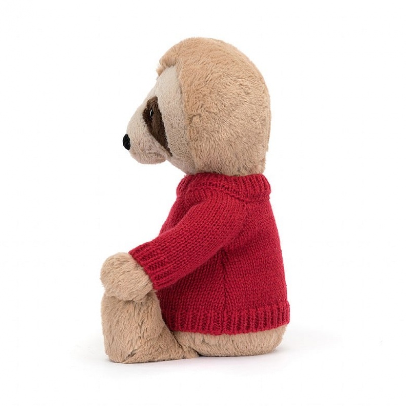 Jellycat Bashful Sloth with Personalised Red Jumper Medium | 965417-KOD