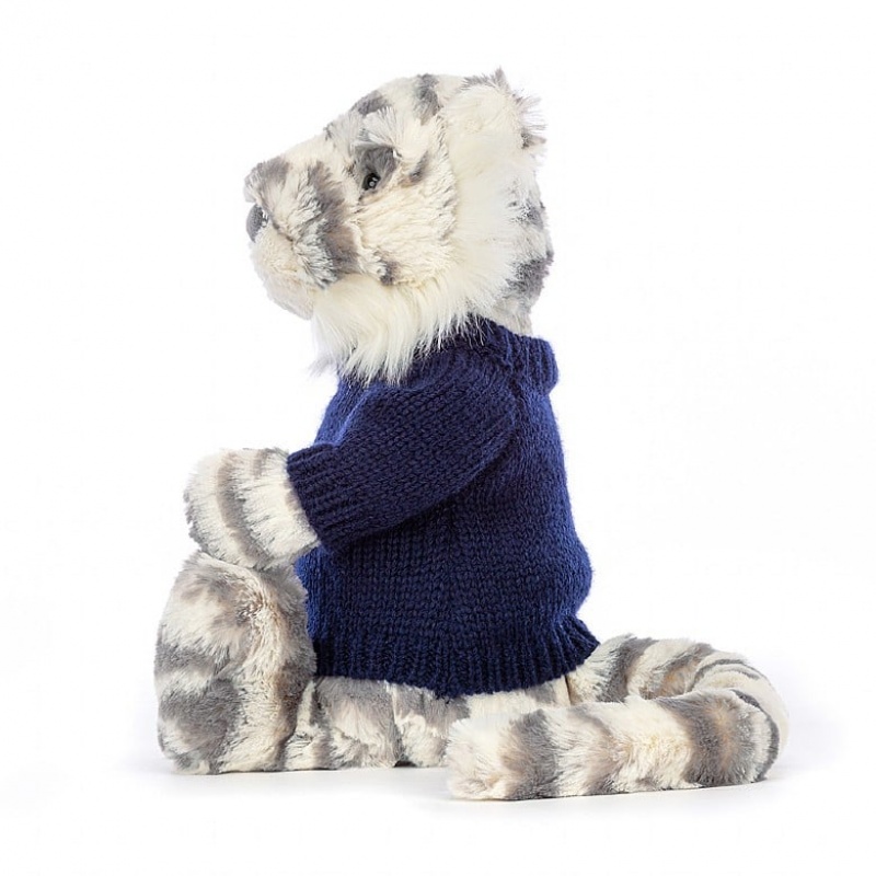 Jellycat Bashful Snow Tiger with Personalised Navy Jumper Medium | 690853-GBU