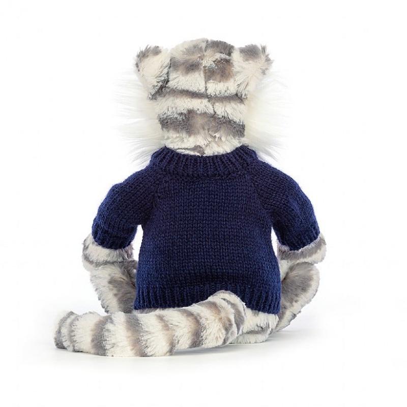 Jellycat Bashful Snow Tiger with Personalised Navy Jumper Medium | 690853-GBU