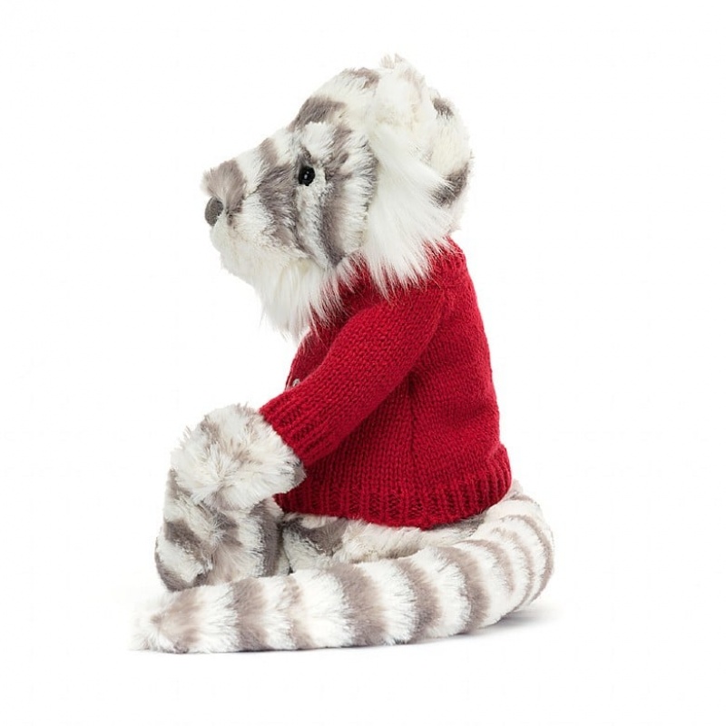 Jellycat Bashful Snow Tiger with Personalised Red Jumper Medium | 918536-JWF