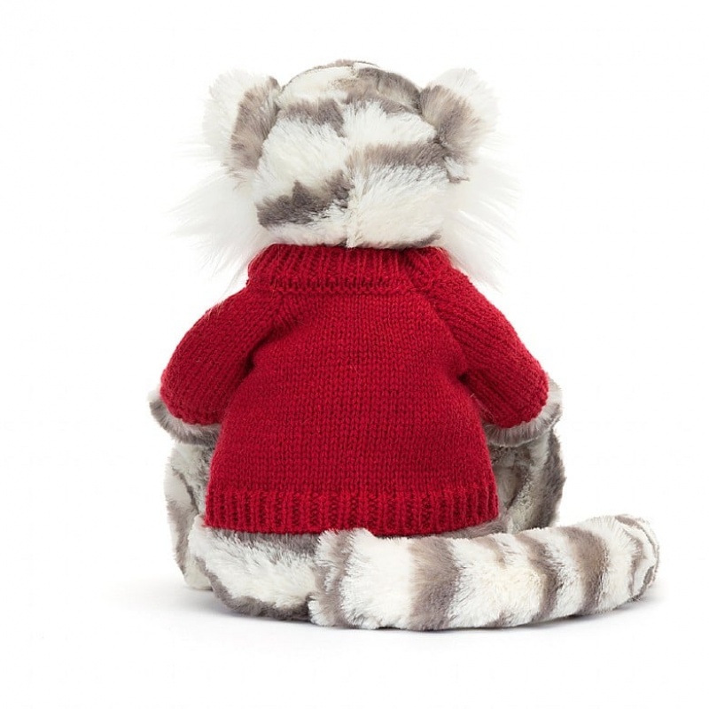 Jellycat Bashful Snow Tiger with Personalised Red Jumper Medium | 918536-JWF