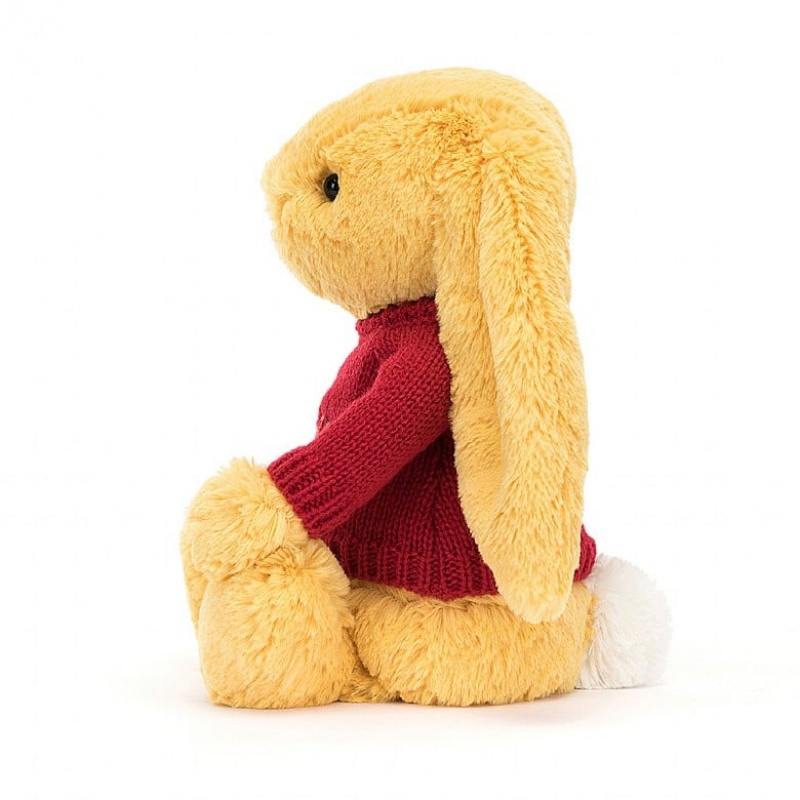 Jellycat Bashful Sunshine Bunny with Personalised Red Jumper Medium | 350486-XKC