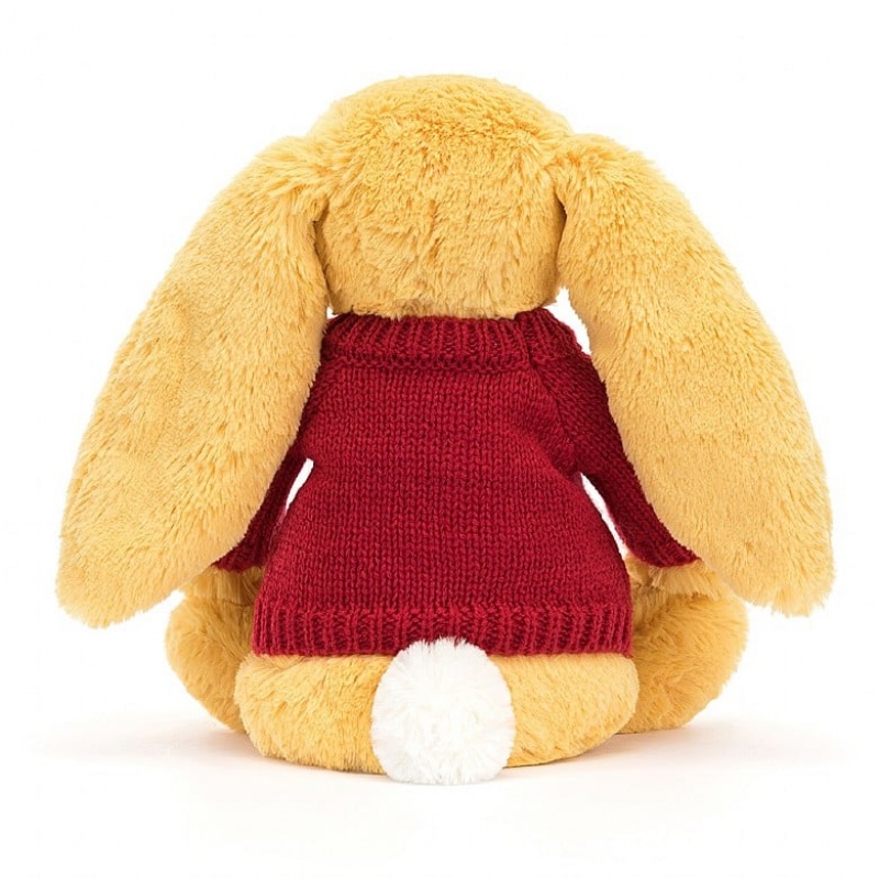 Jellycat Bashful Sunshine Bunny with Personalised Red Jumper Medium | 350486-XKC