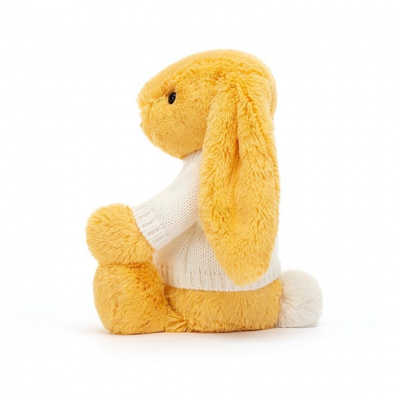 Jellycat Bashful Sunshine Bunny with Personalised Cream Jumper Medium | 975342-HNY