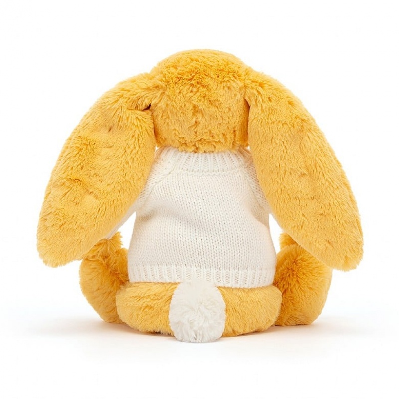 Jellycat Bashful Sunshine Bunny with Personalised Cream Jumper Medium | 975342-HNY