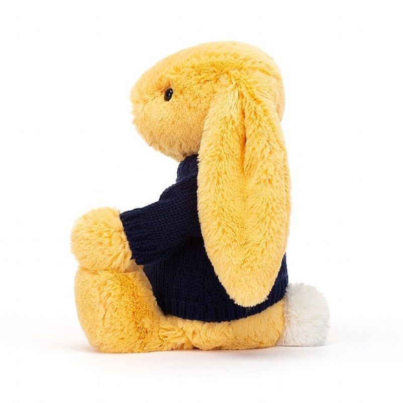 Jellycat Bashful Sunshine Bunny with Personalised Navy Jumper Medium | 891476-JAY