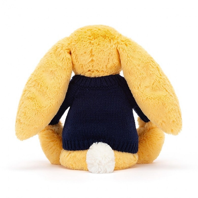 Jellycat Bashful Sunshine Bunny with Personalised Navy Jumper Medium | 891476-JAY