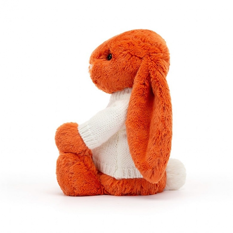 Jellycat Bashful Tangerine Bunny with Personalised Cream Jumper Medium | 142036-BVU