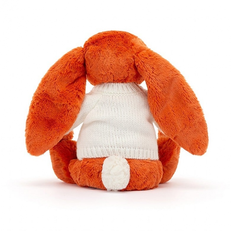 Jellycat Bashful Tangerine Bunny with Personalised Cream Jumper Medium | 142036-BVU