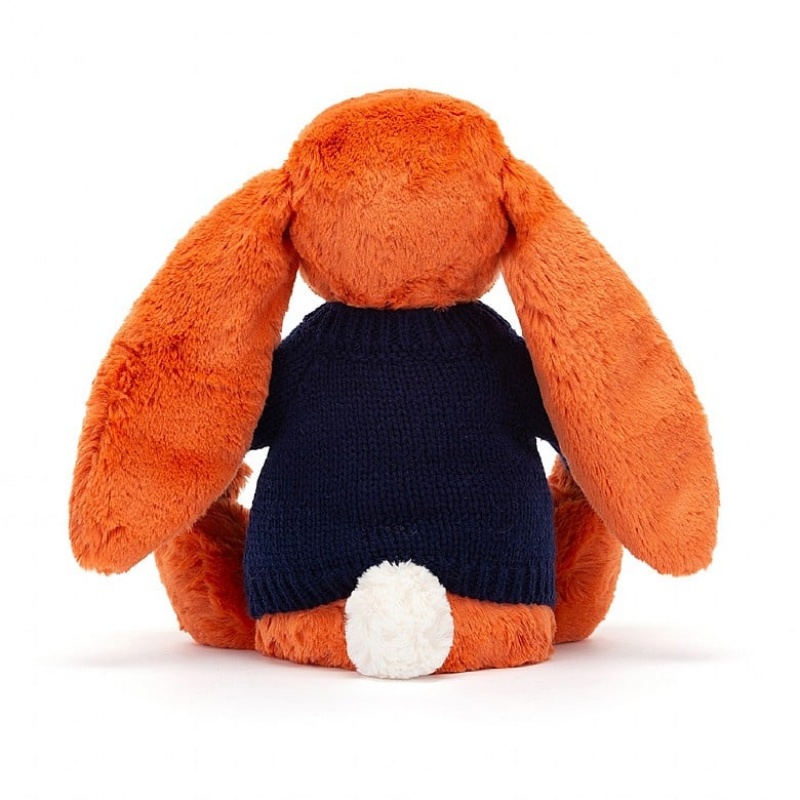 Jellycat Bashful Tangerine Bunny with Personalised Navy Jumper Medium | 612493-EQU