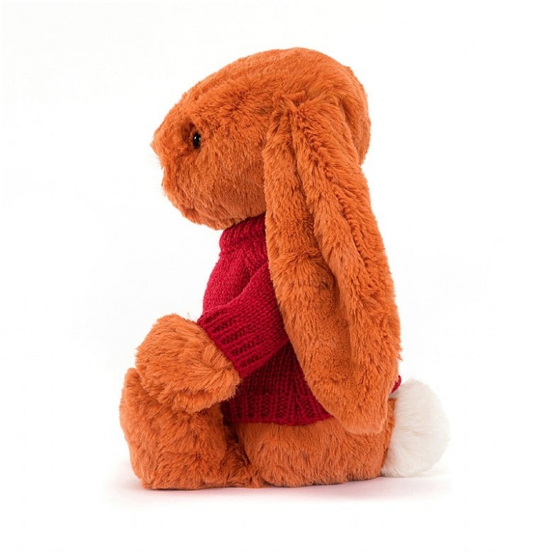 Jellycat Bashful Tangerine Bunny with Personalised Red Jumper Medium | 605837-BYT