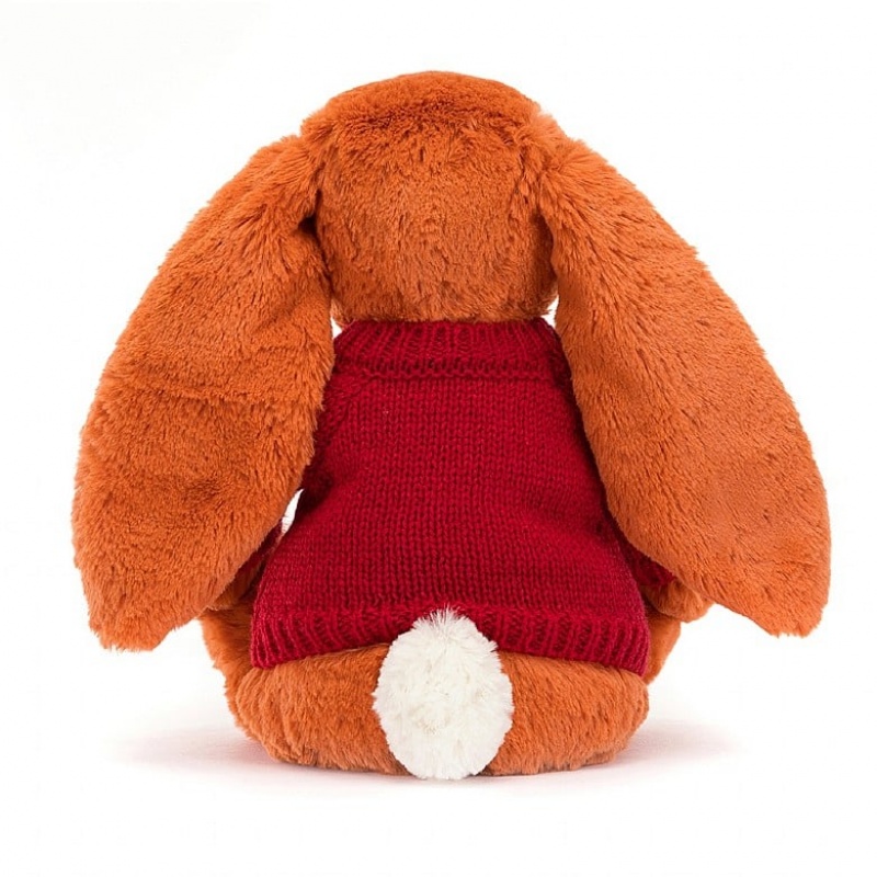 Jellycat Bashful Tangerine Bunny with Personalised Red Jumper Medium | 605837-BYT