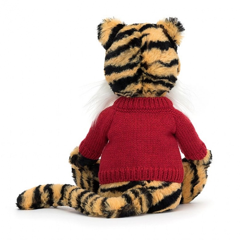 Jellycat Bashful Tiger with Personalised Red Jumper Medium | 472358-MCI