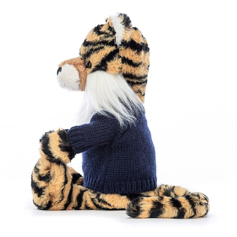 Jellycat Bashful Tiger with Personalised Navy Jumper Medium | 078236-QLW