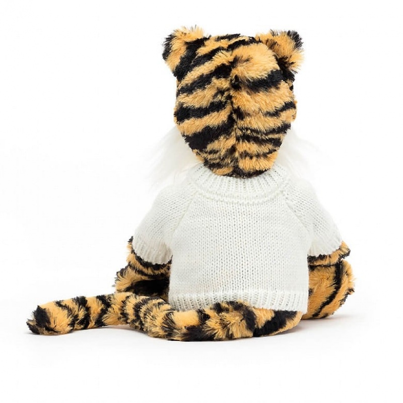 Jellycat Bashful Tiger with Personalised Cream Jumper Medium | 471658-KTE