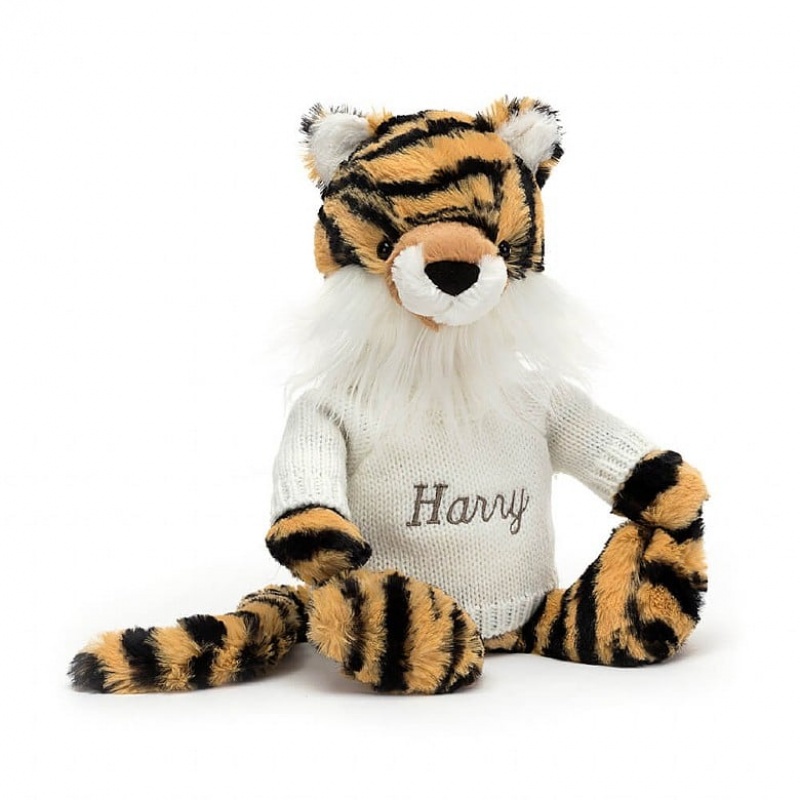 Jellycat Bashful Tiger with Personalised Cream Jumper Medium | 471658-KTE