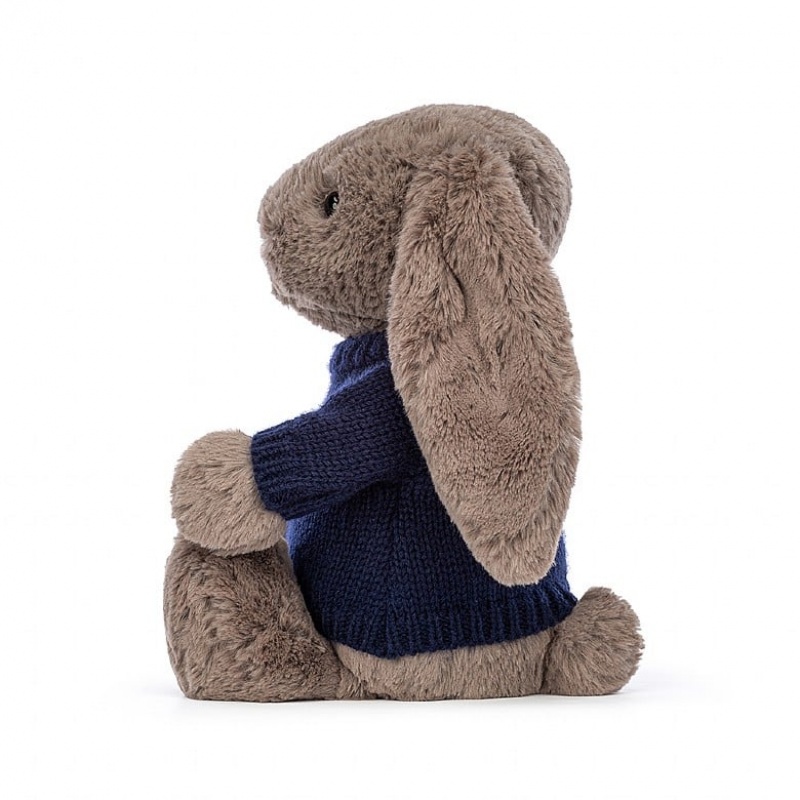 Jellycat Bashful Truffle Bunny with Personalised Navy Jumper Medium | 063847-WQA