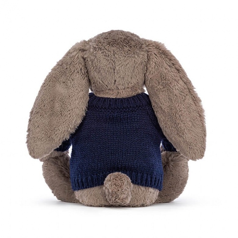 Jellycat Bashful Truffle Bunny with Personalised Navy Jumper Medium | 063847-WQA