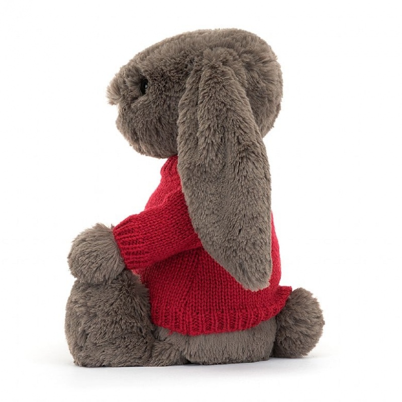 Jellycat Bashful Truffle Bunny with Personalised Red Jumper Medium | 978430-MBT