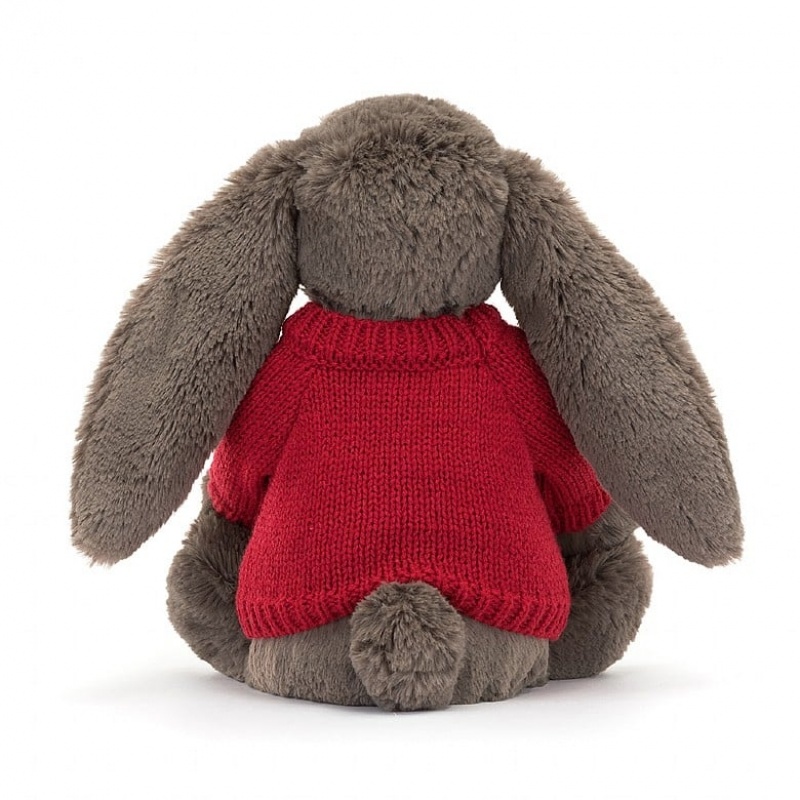 Jellycat Bashful Truffle Bunny with Personalised Red Jumper Medium | 978430-MBT