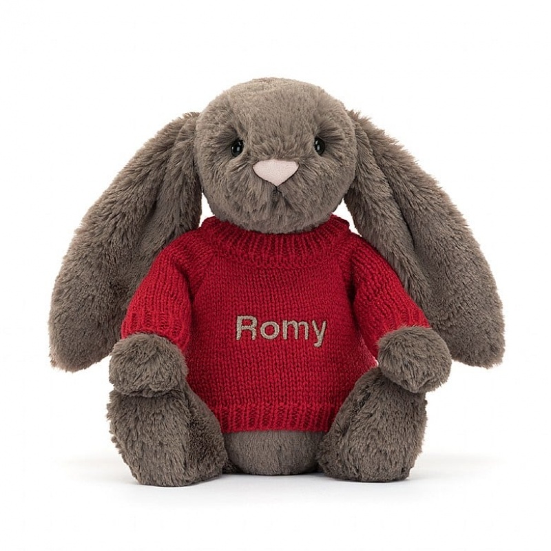 Jellycat Bashful Truffle Bunny with Personalised Red Jumper Medium | 978430-MBT