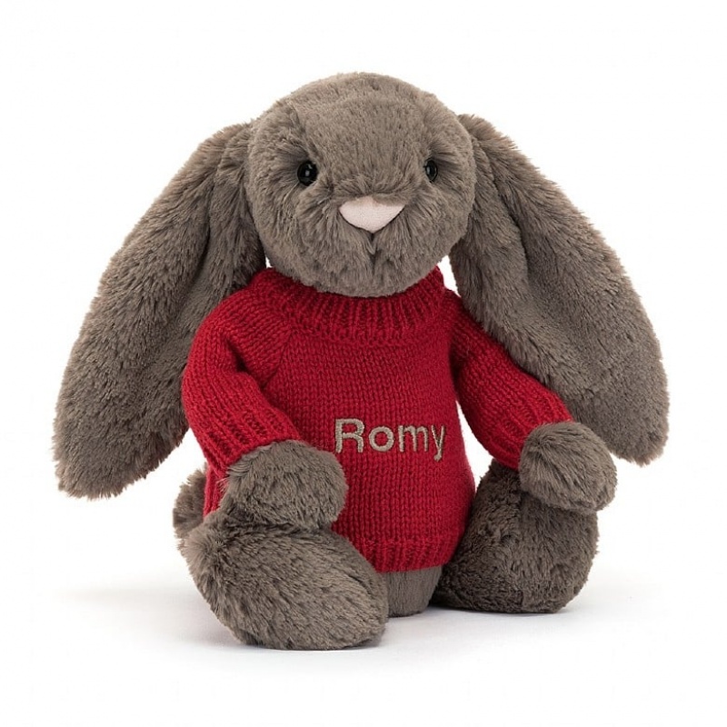 Jellycat Bashful Truffle Bunny with Personalised Red Jumper Medium | 978430-MBT