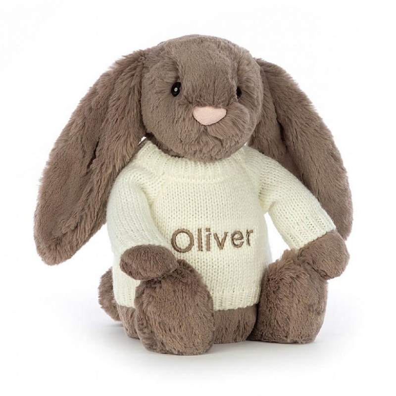 Jellycat Bashful Truffle Bunny with Personalised Cream Jumper Medium | 964385-HXV