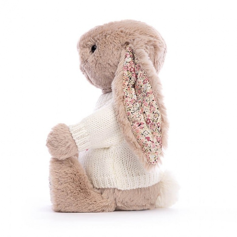 Jellycat Blossom Bea Beige Bunny with Personalised Cream Jumper Medium | 817254-OUX