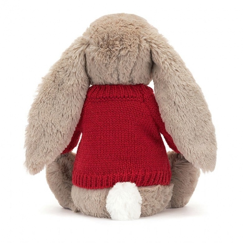 Jellycat Blossom Bea Beige Bunny with Personalised Red Jumper Medium | 285041-SYM